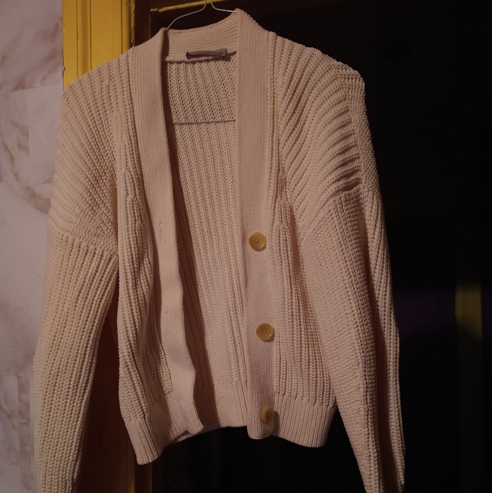 Everlane White Knit Button Down Cardigan